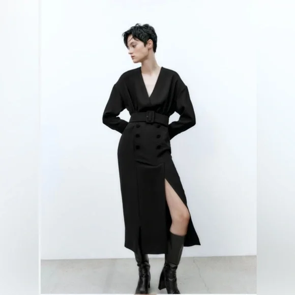 Zara Dresses Zara Wrap V-Neck Long Sleeve Belted Mid - Picture 2 of 10